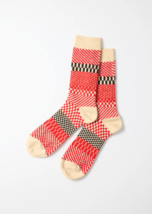 ROTOTO - Check & Step Socks - Red