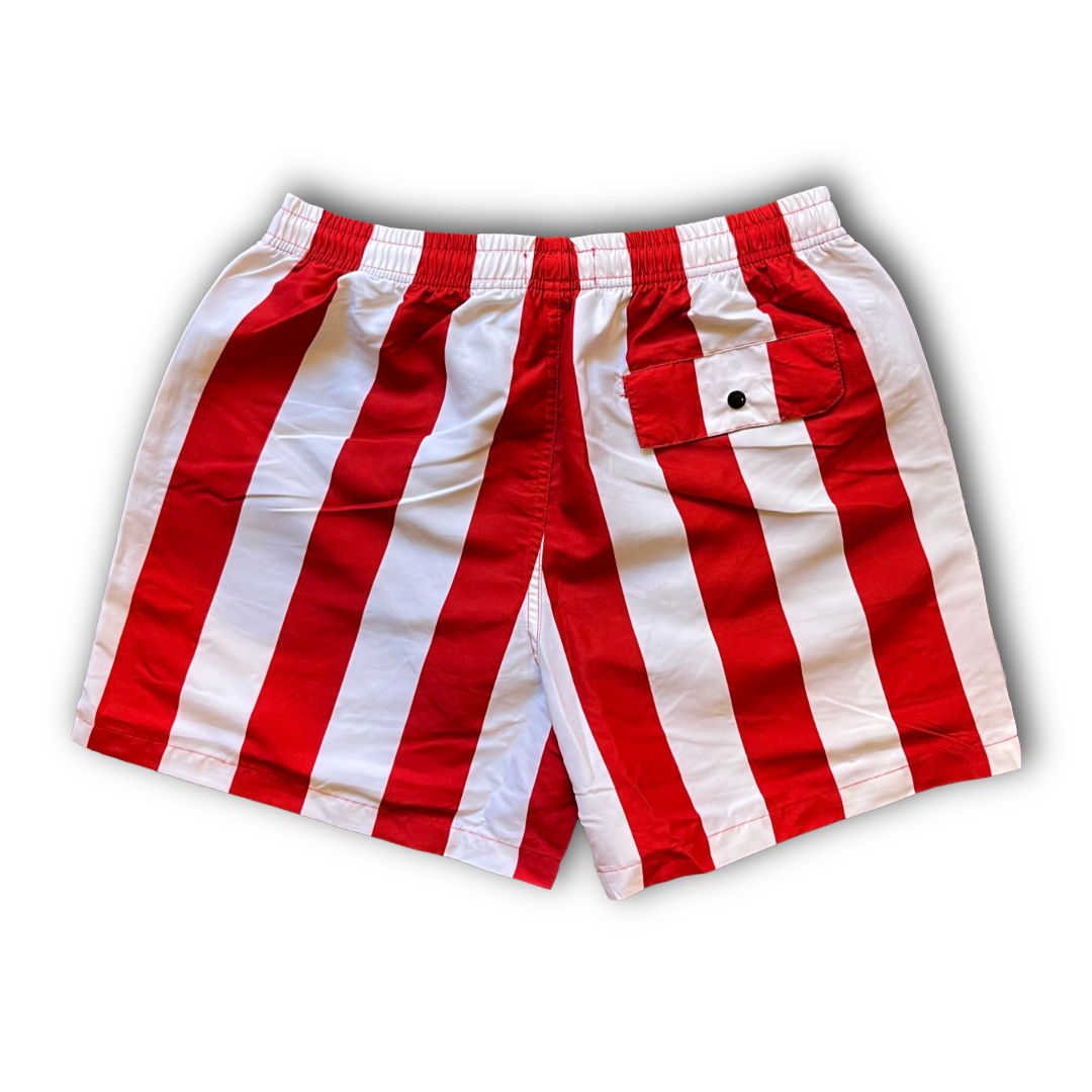 Thinking Mu - Clavel Striped Limpopo Swim Shorts - Red/White