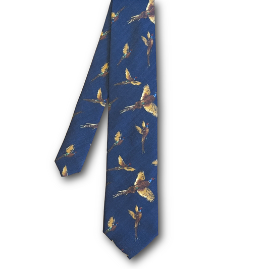 Regent - Wool Tie - Navy with Phesants