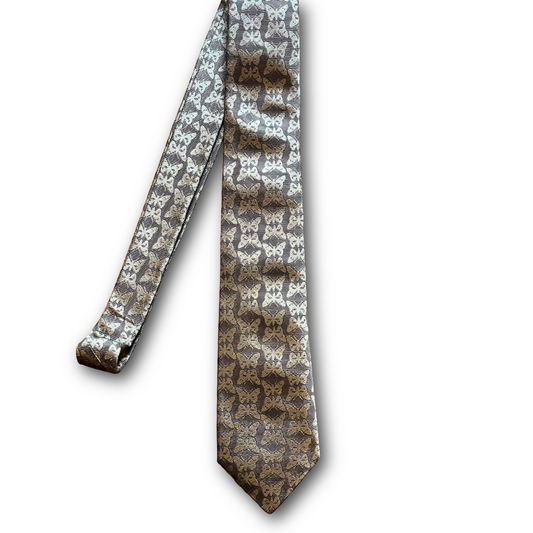 Regent - Woven Silk Tie - Light Grey Butterflies