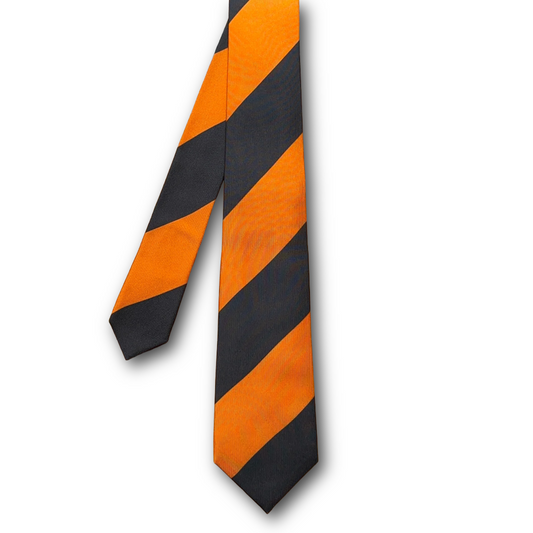 Regent - Woven Silk Tie - Printed Orange and Black Stripes