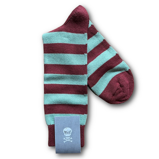 Burgundy and turquoise stripe sock