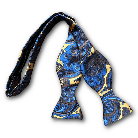 Regent - Silk Bow Tie - Paisley - Gold/Blue/Bronze