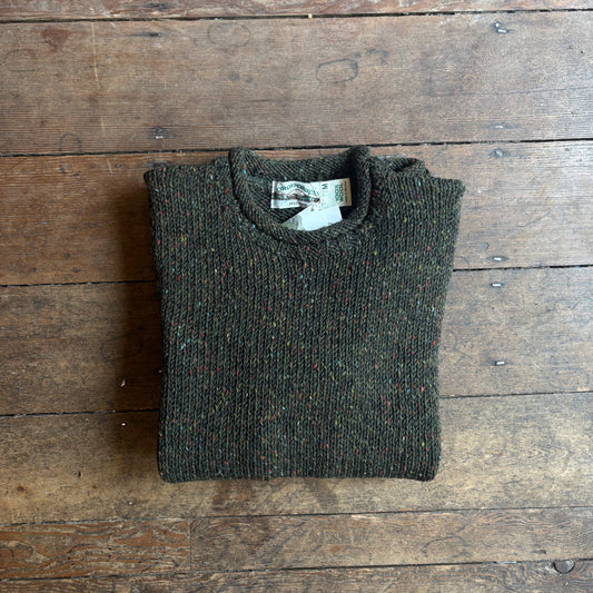 ARAN CRAFTS - Donegal Curl Neck Sweater - Forest Green