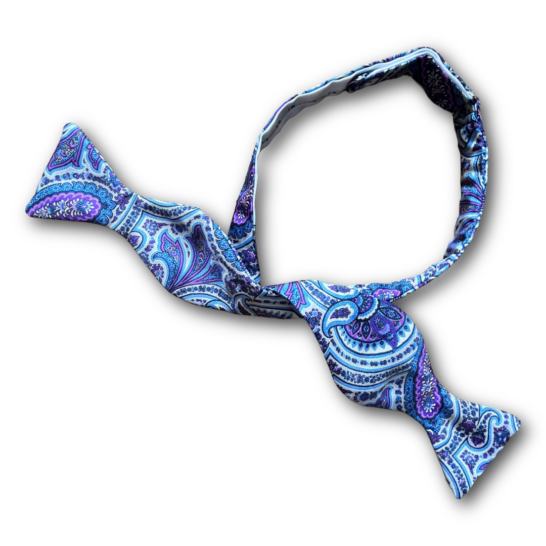 Regent - Silk Bow Tie - Paisley - Purple/Pale Blue