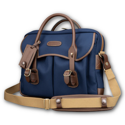 Billingham Thomas Briefcase & Laptop Bag - Navy Canvas & Chocolate Leather sold at regent in salisbury