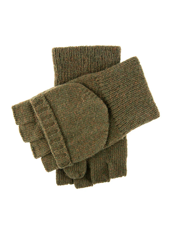 Green Fingerless gloves with an optional mitten cover.