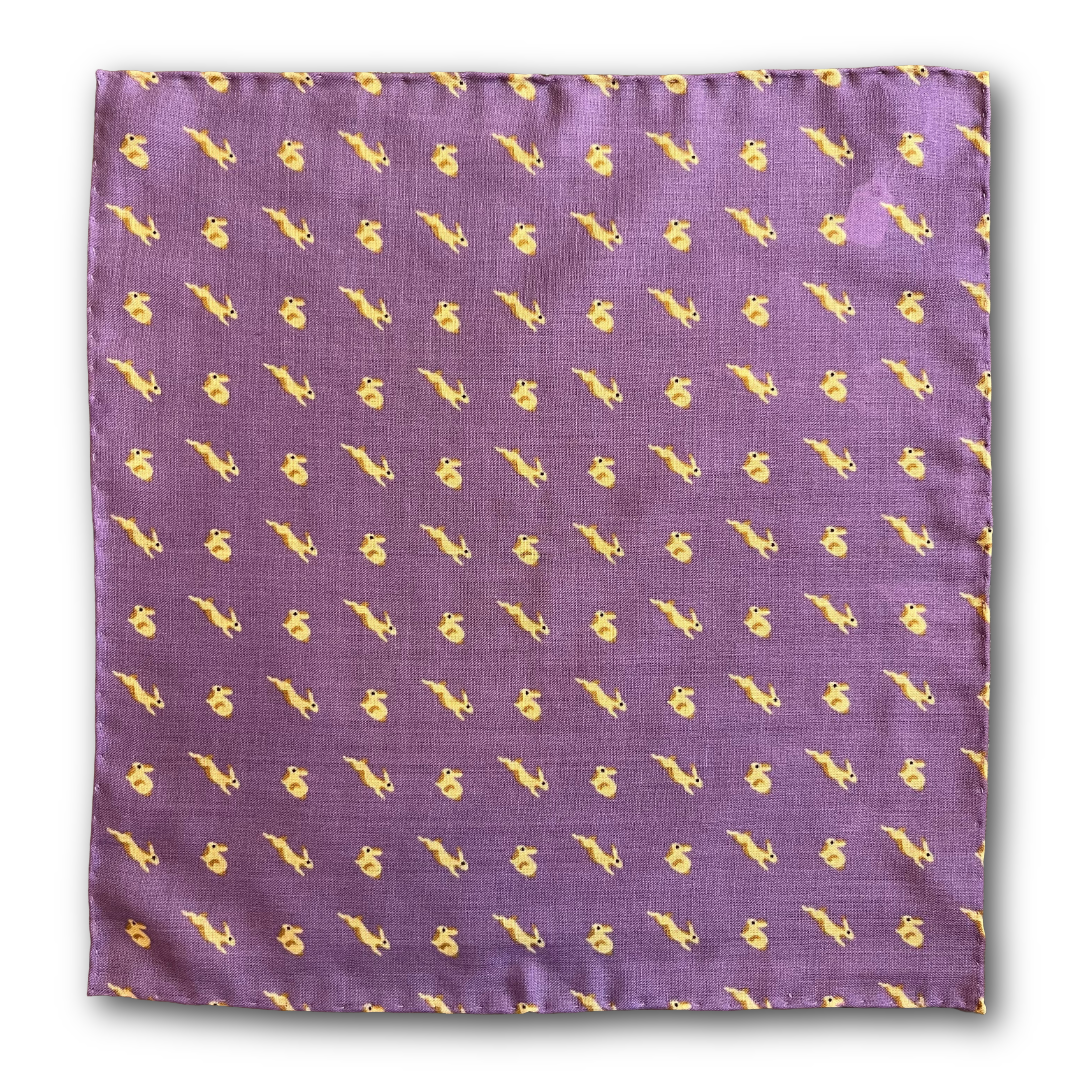 Regent - Wool/Silk Pocket Square - Purple Rabbits