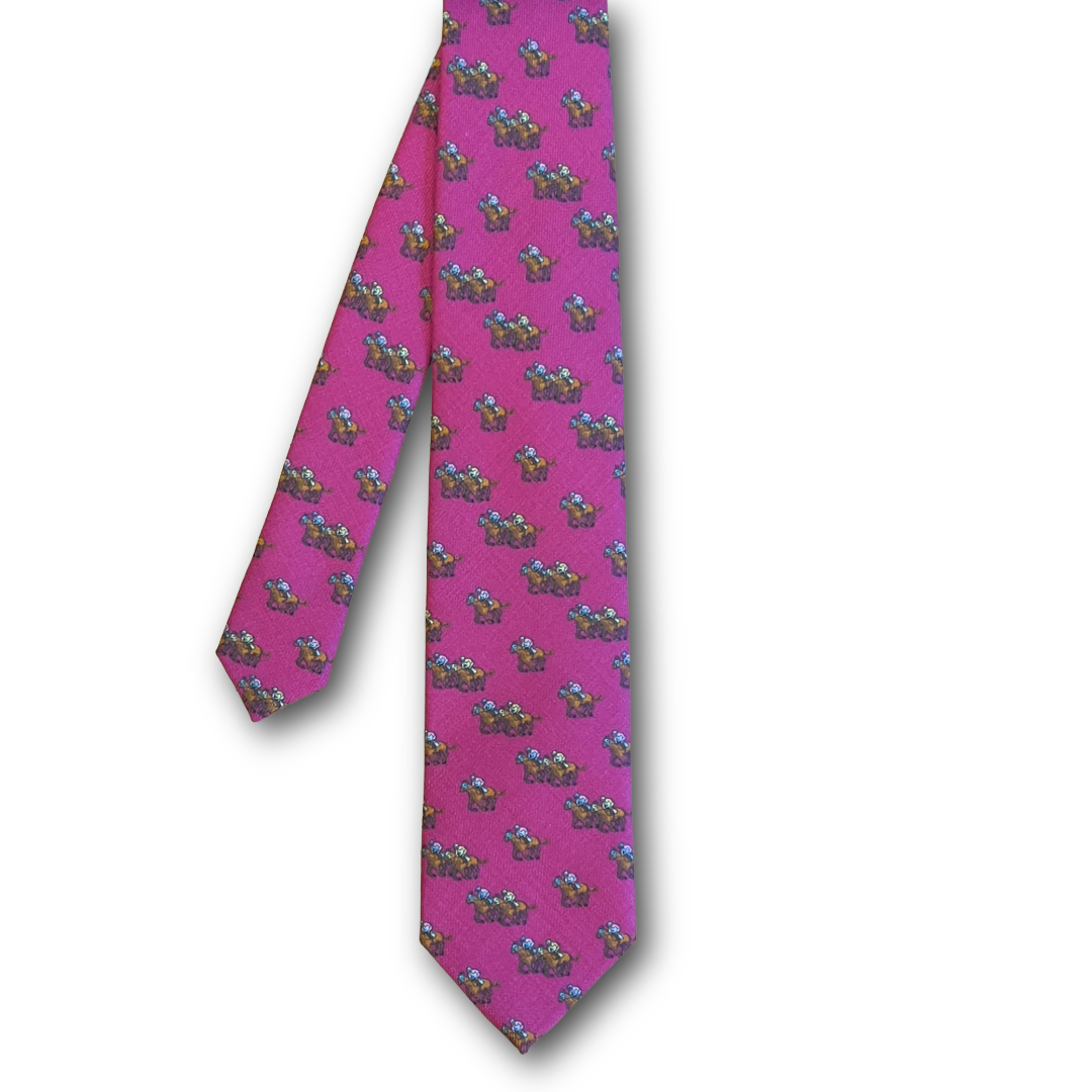 Regent - Wool Tie - Pink with Jockeys