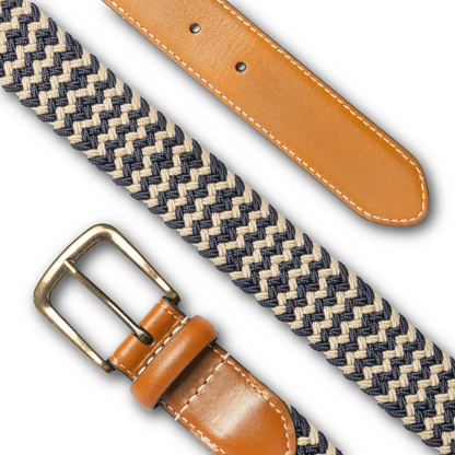 DENTS - Woven Stretch Belt - Ink/Beige