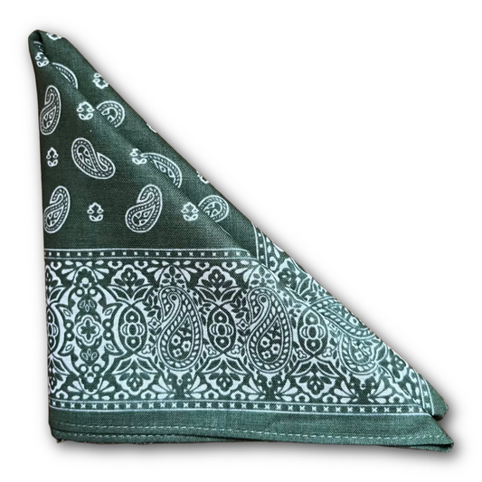 Regent - Cotton Hanky - Bandana - Green with White Paisley