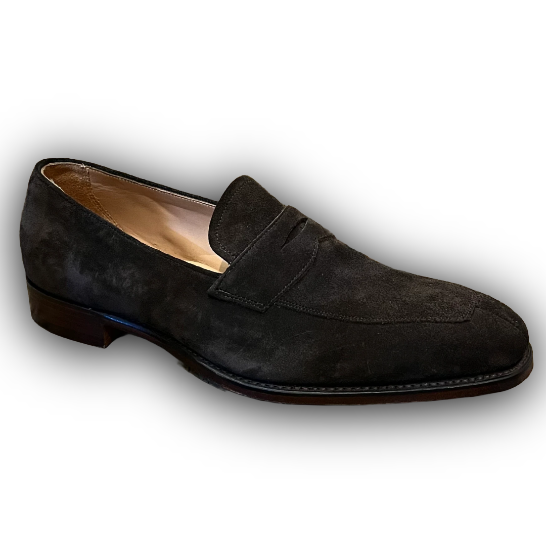 Plot toe penny loafer in plough suede