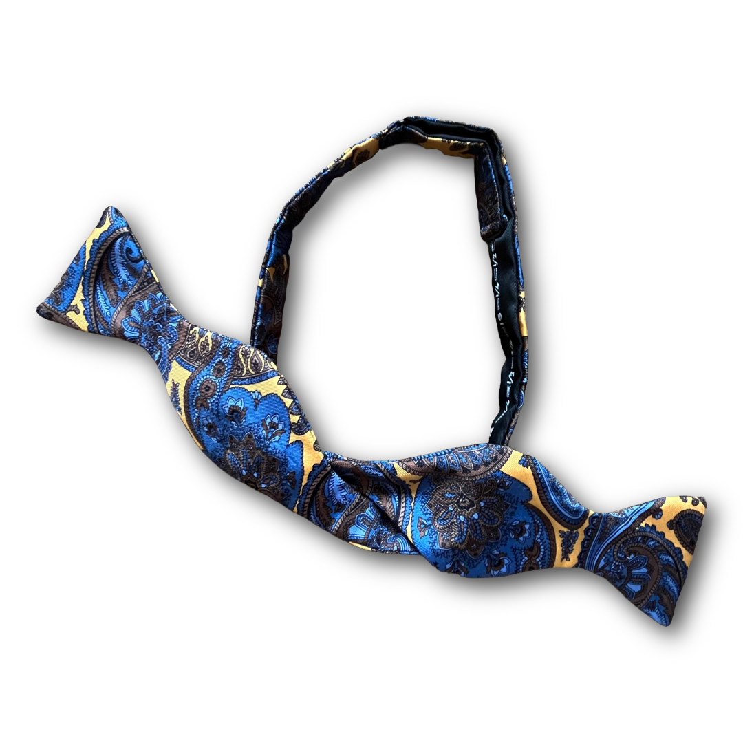 Regent - Silk Bow Tie - Paisley - Gold/Blue/Bronze