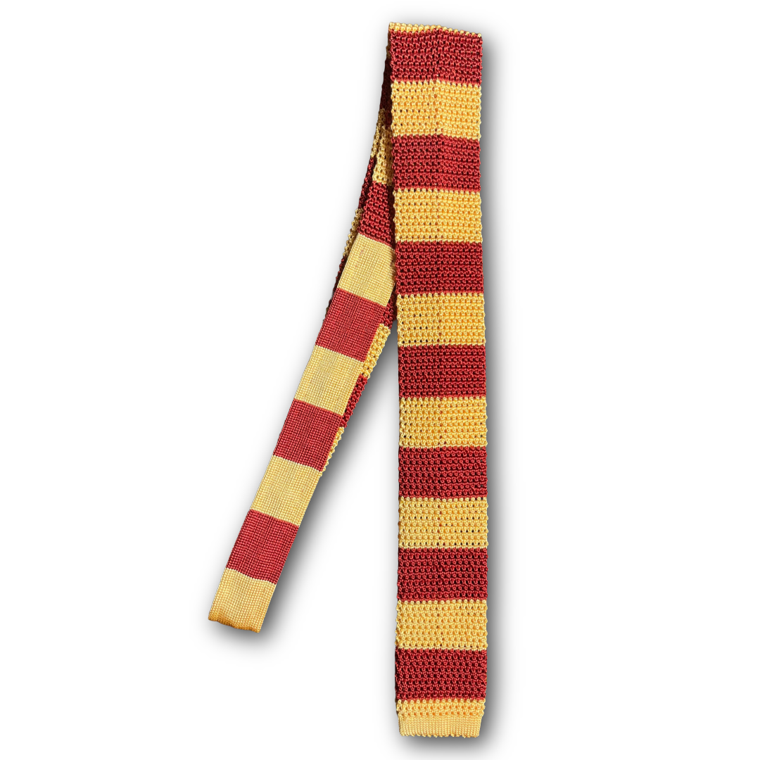 Regent - Knitted Silk Tie - Yellow/Red Stripes