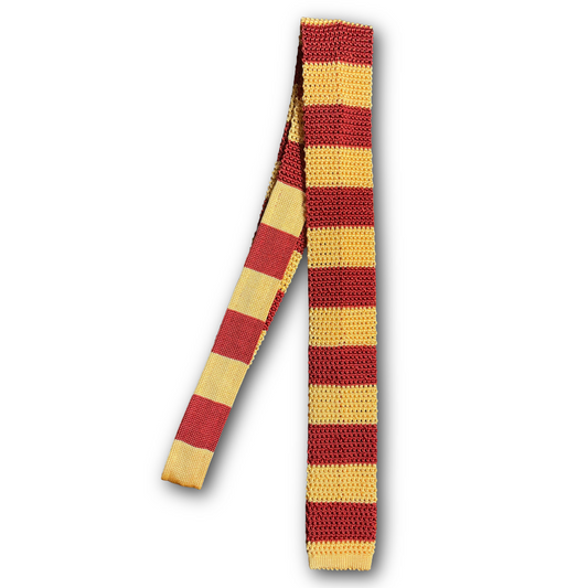 Regent - Knitted Silk Tie - Yellow/Red Stripes