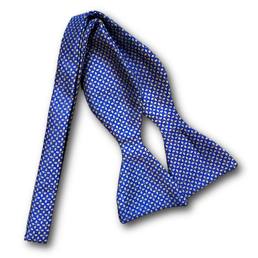 Regent - Silk Bow Tie - Large Floral Geometric - Blue/Gold/Maroon
