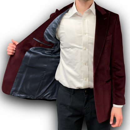 Regent - 'Raymond' Smoking Jacket - Burgundy Red - Velvet 310g