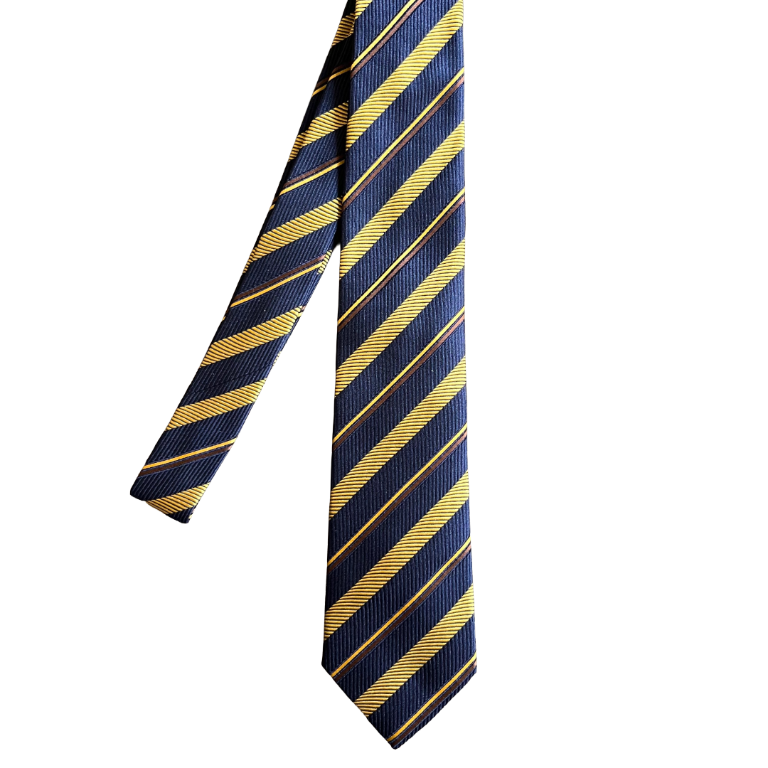 Regent - Ivy League Striped Silk Tie - Navy & Gold