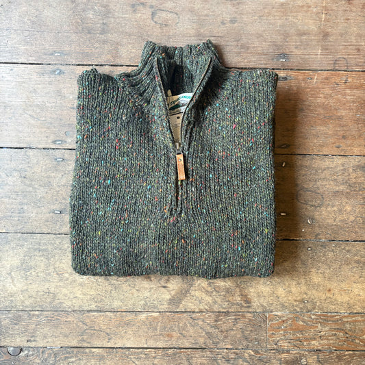 ARAN CRAFT - Donegal Wool Half Zip Sweater - Forest Green