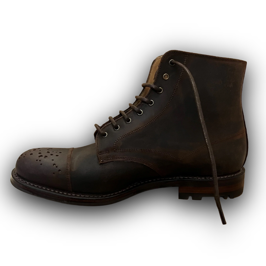 Regent - 'Roger' Buckshot Brogue Derby Boot - Wax Leather