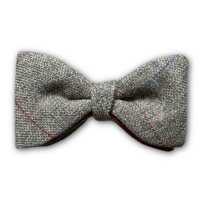 Fixed Bow Tie - Wool Tweed with Blue & Red Overcheck