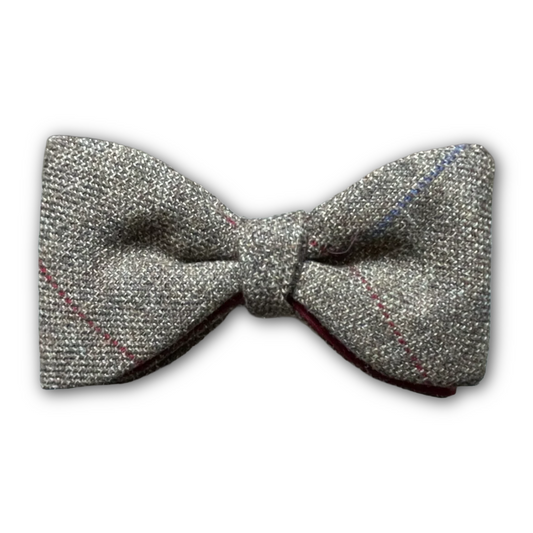 Fixed Bow Tie - Wool Tweed with Blue & Red Overcheck