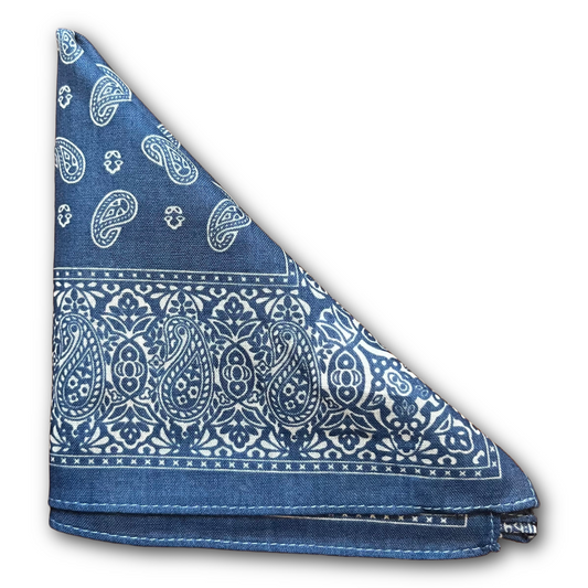 Regent - Cotton Hanky - Bandana - Blue with White Paisley