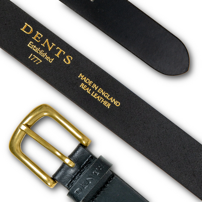 DENTS - Men’s Heritage Lined Full-Grain Leather Belt With Antique Brass - Black