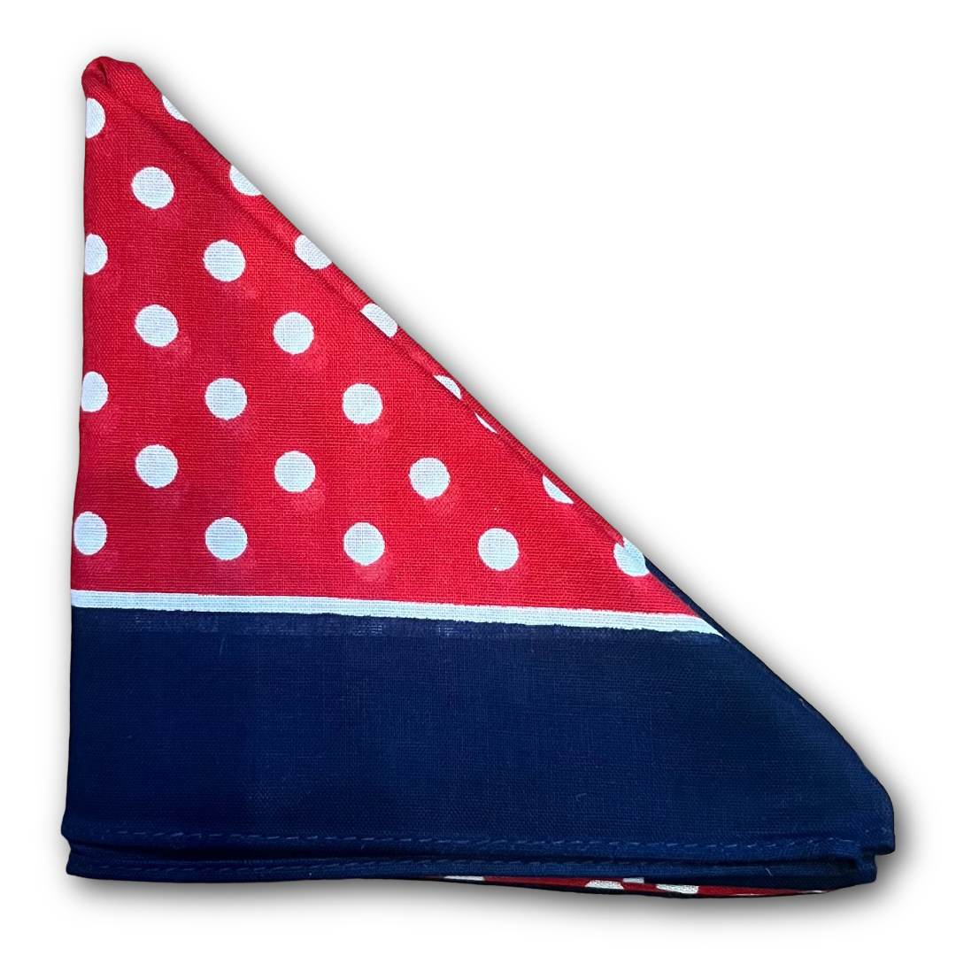 Regent - Cotton Hanky - Bandana - Red, White Spots, Navy Border