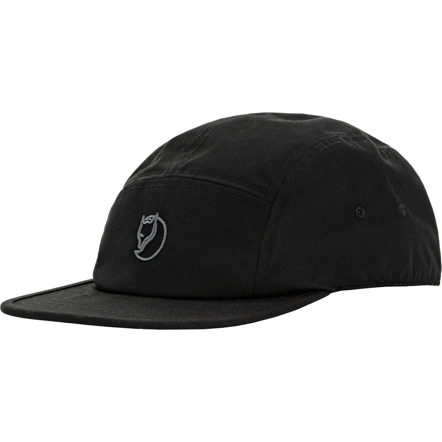 Fjallraven black flat-brimmed cap is made from classic G-1000 with ventilation hole sold at regent in salisbury