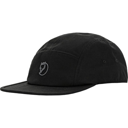 Fjallraven black flat-brimmed cap is made from classic G-1000 with ventilation hole sold at regent in salisbury