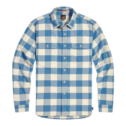 Blue and white check long sleeve shirt with 2 chest utility pockets 