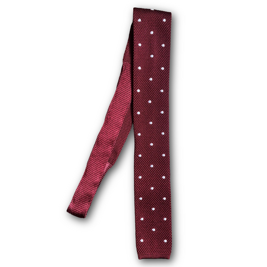 Regent - Knitted Silk Tie - Burgundy/White Spot