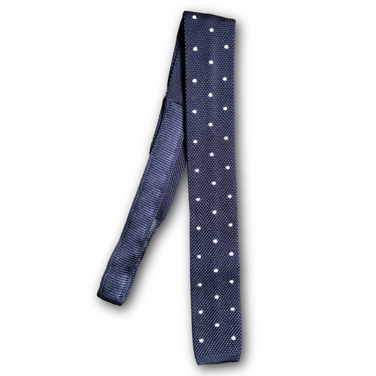 Regent - Knitted Silk Tie - Navy/White Spots