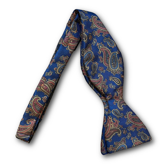 Regent - Silk Bow Tie - Paisley - Dark Navy/ Gold / Maroon