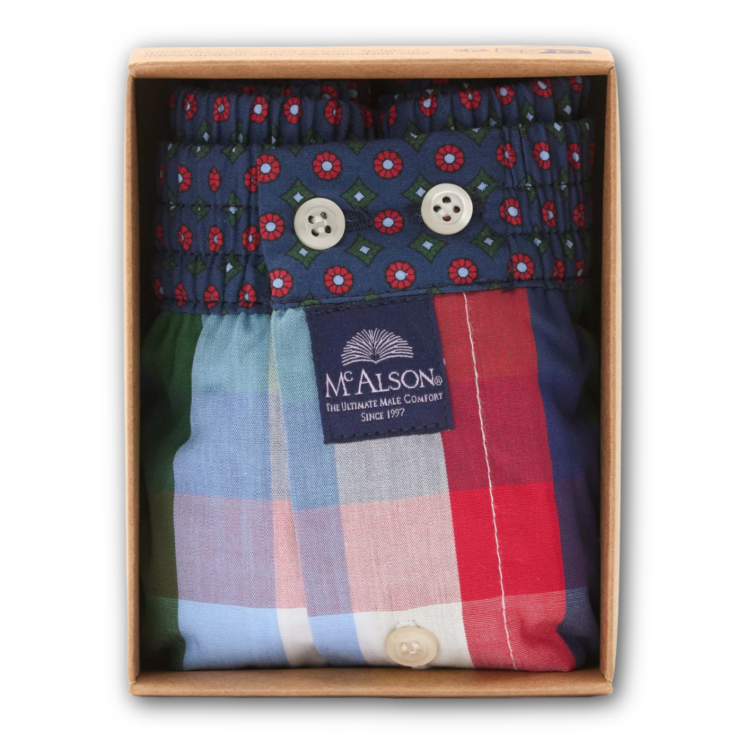 McAlson - Boxer Shorts - Gingham blue, red & green