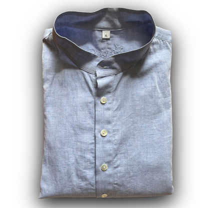 Blue grandad collar cotton shirt