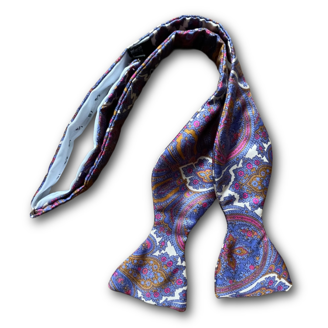Regent - Silk Bow Tie - Paisley - Purple/Blue/Mustard