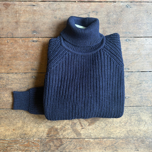 ARAN CRAFTS - Rib Roll Neck Sweater - Navy