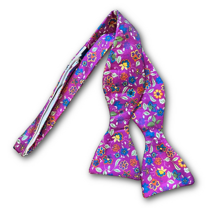 Regent - Silk Bow Tie - Floral - Bright Purple & Blues
