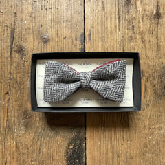 Fixed Bow Tie - Grey Wool - Large Herringbone