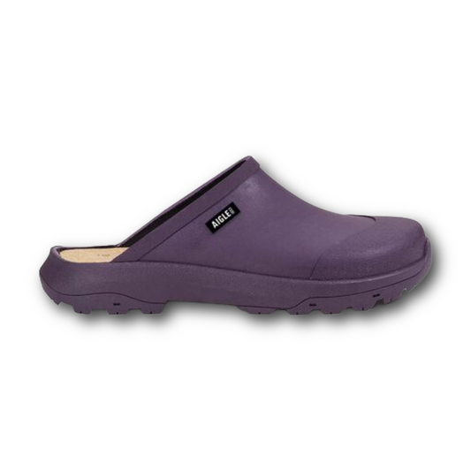 Purple comfortable Aigle close toe clogs sold at regent in Salisbury made from rubber