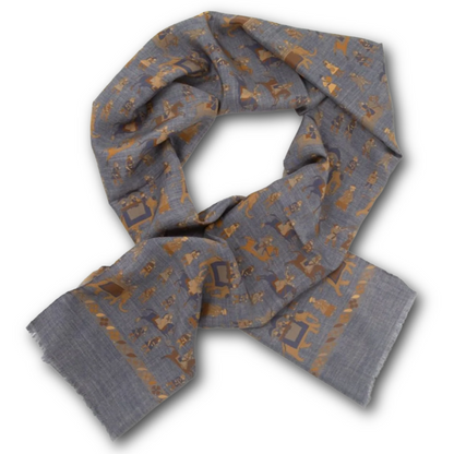 Regent - Lightweight Silk Scarf - Elephants and Warriors - Slate Blue