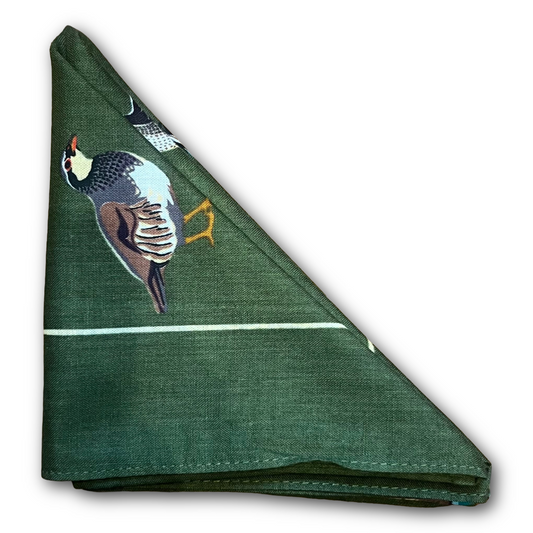 Regent - Cotton Hanky - Bandana - Green with Country Birds