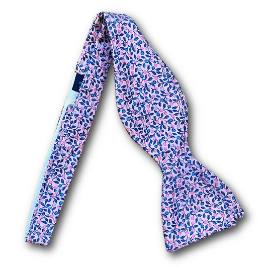 Regent - Silk Bow Tie - Floral Cape Gooseberry - Blue and Pink