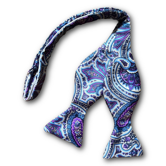 Regent - Silk Bow Tie - Paisley - Purple/Pale Blue