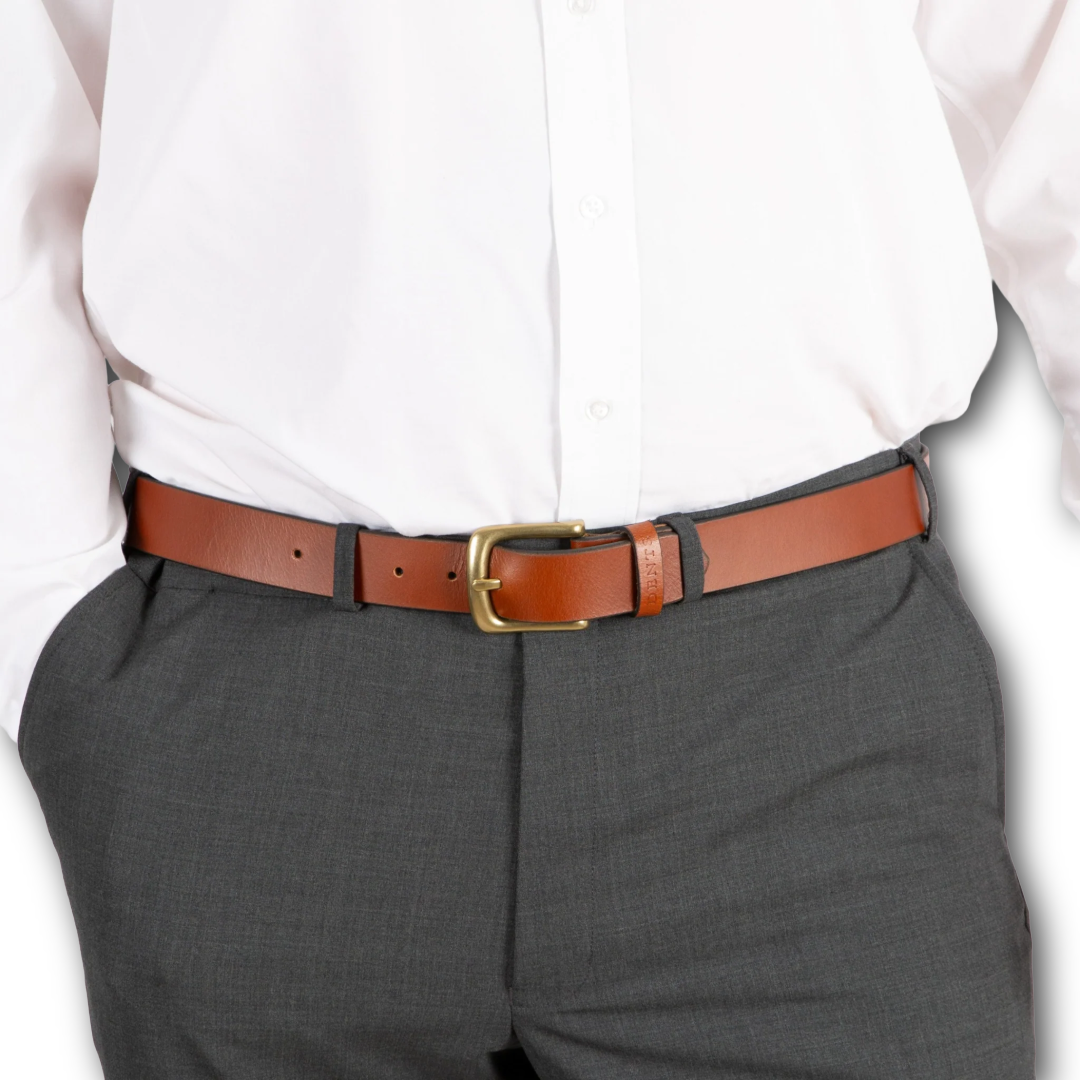 DENTS - Men’s Heritage Lined Full-Grain Leather Belt With Antique Brass - Tan