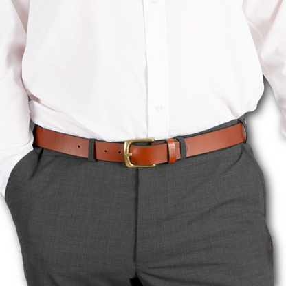 DENTS - Men’s Heritage Lined Full-Grain Leather Belt With Antique Brass - Tan