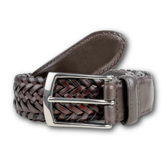 DENTS - Woven Woven Leather Belt - Brown