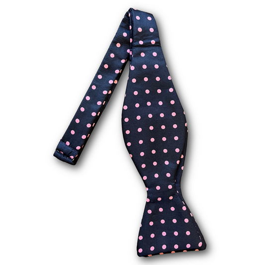Regent - Silk Bow Tie - Spot - Navy/Pink